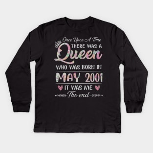 Girls 19th Birthday Queen May 2001 19 Years Old Kids Long Sleeve T-Shirt